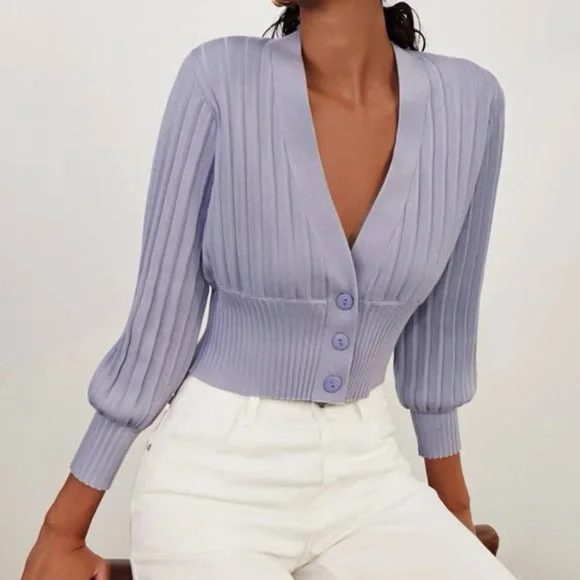 ๐๏ธ Button front lantern sleeve ribbed knit cardigan - Picture 1 of 10